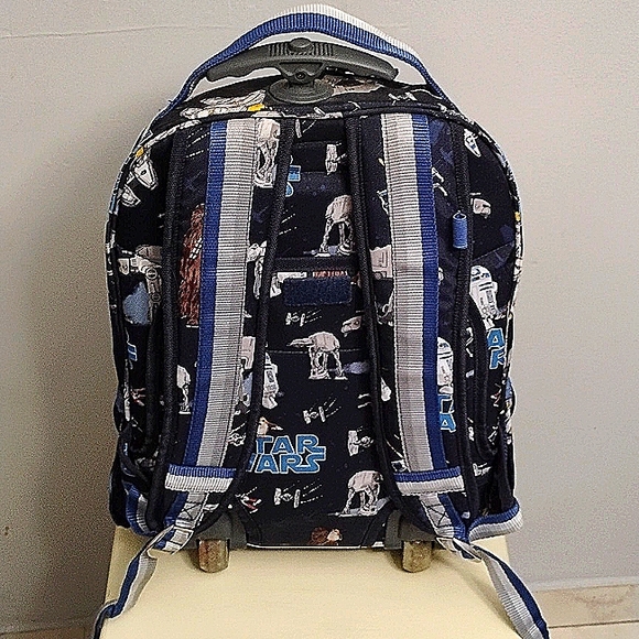 Star Wars x Pottery Barn Kids Blue Grey Rolling Backpack Bookbag 20" Hi Preloved - Picture 5 of 11